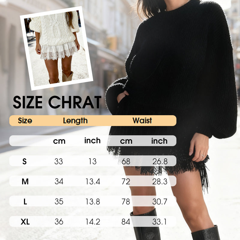 Modischer plissierter Minirock mit Spitzenbesatz