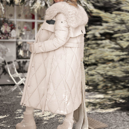 ❄️👚 Damen Lange Plüscht-Kragen Steppjacke – Wärme & Eleganz für den Winter!