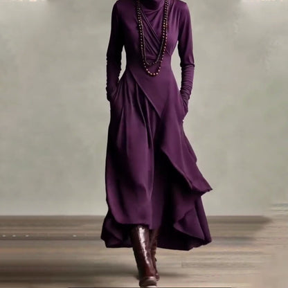 💖Black-Friday-Mega-Angebot – 50 % Rabatt!💖Damen elegantes Maxikleid mit hohem Kragen und asymmetrischer Drapierung