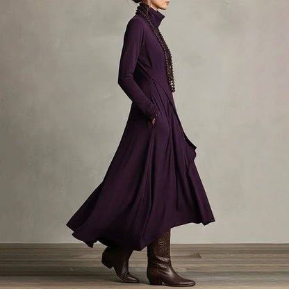 💖Black-Friday-Mega-Angebot – 50 % Rabatt!💖Damen elegantes Maxikleid mit hohem Kragen und asymmetrischer Drapierung