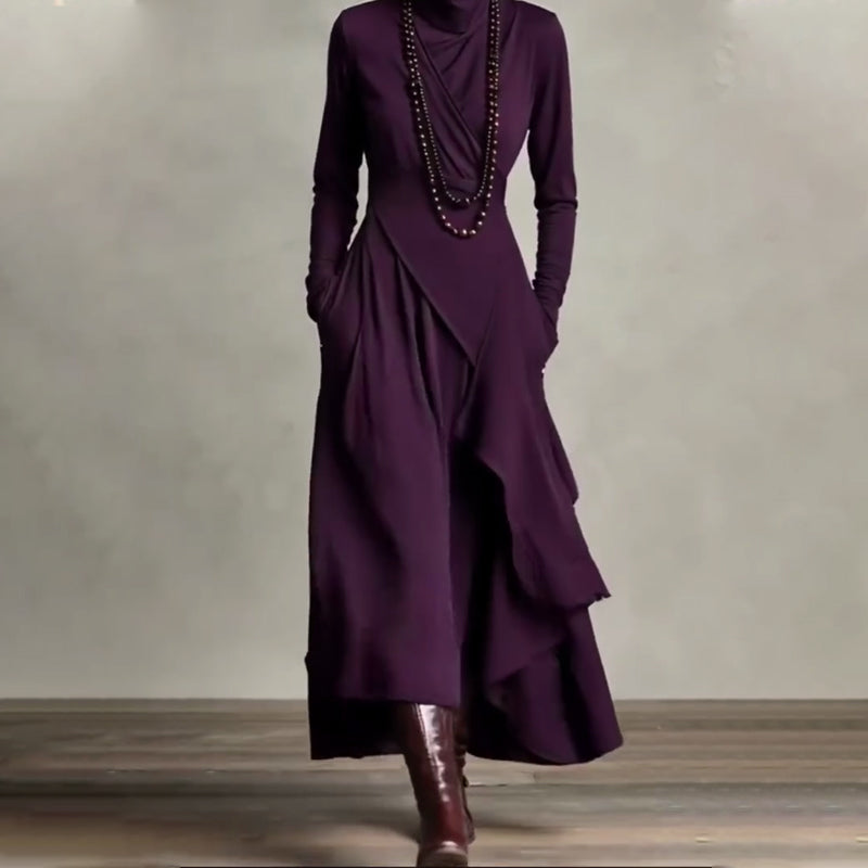 💖Black-Friday-Mega-Angebot – 50 % Rabatt!💖Damen elegantes Maxikleid mit hohem Kragen und asymmetrischer Drapierung