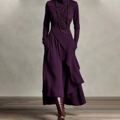 💖Black-Friday-Mega-Angebot – 50 % Rabatt!💖Damen elegantes Maxikleid mit hohem Kragen und asymmetrischer Drapierung