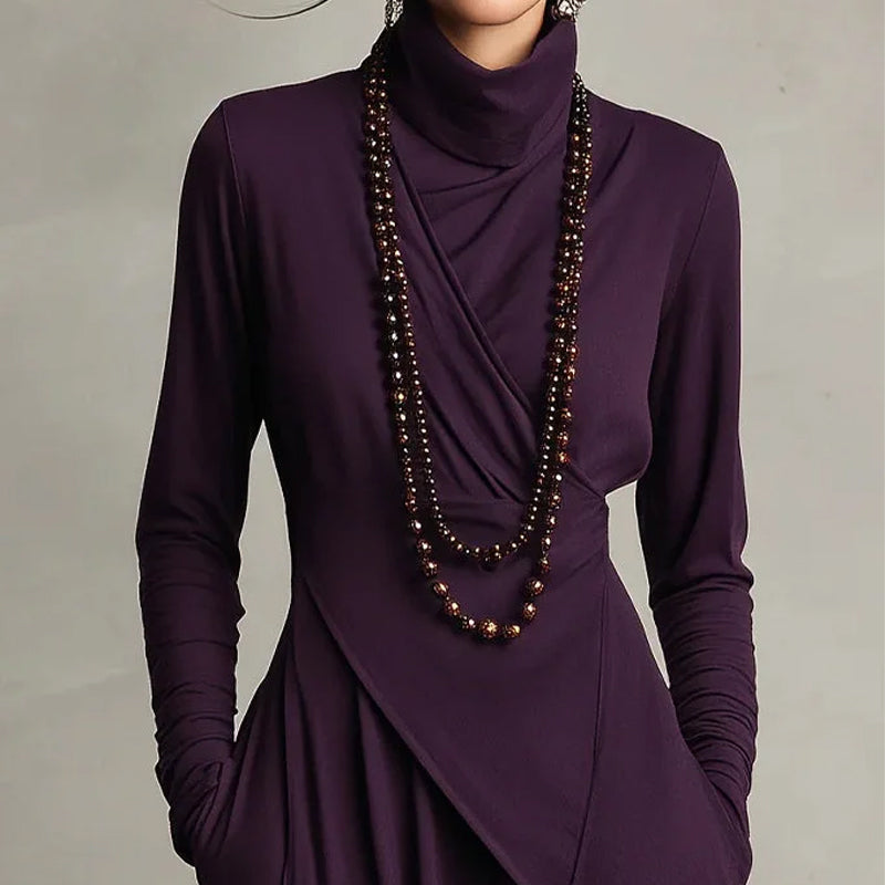 💖Black-Friday-Mega-Angebot – 50 % Rabatt!💖Damen elegantes Maxikleid mit hohem Kragen und asymmetrischer Drapierung