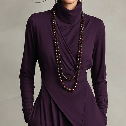 💖Black-Friday-Mega-Angebot – 50 % Rabatt!💖Damen elegantes Maxikleid mit hohem Kragen und asymmetrischer Drapierung